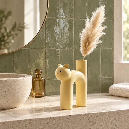 Vasorielle Cute Cat Ceramic Bud Vase