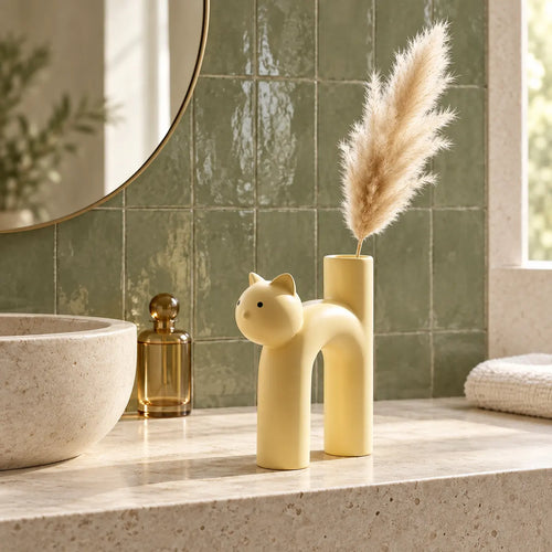 Vasorielle Cute Cat Ceramic Bud Vase